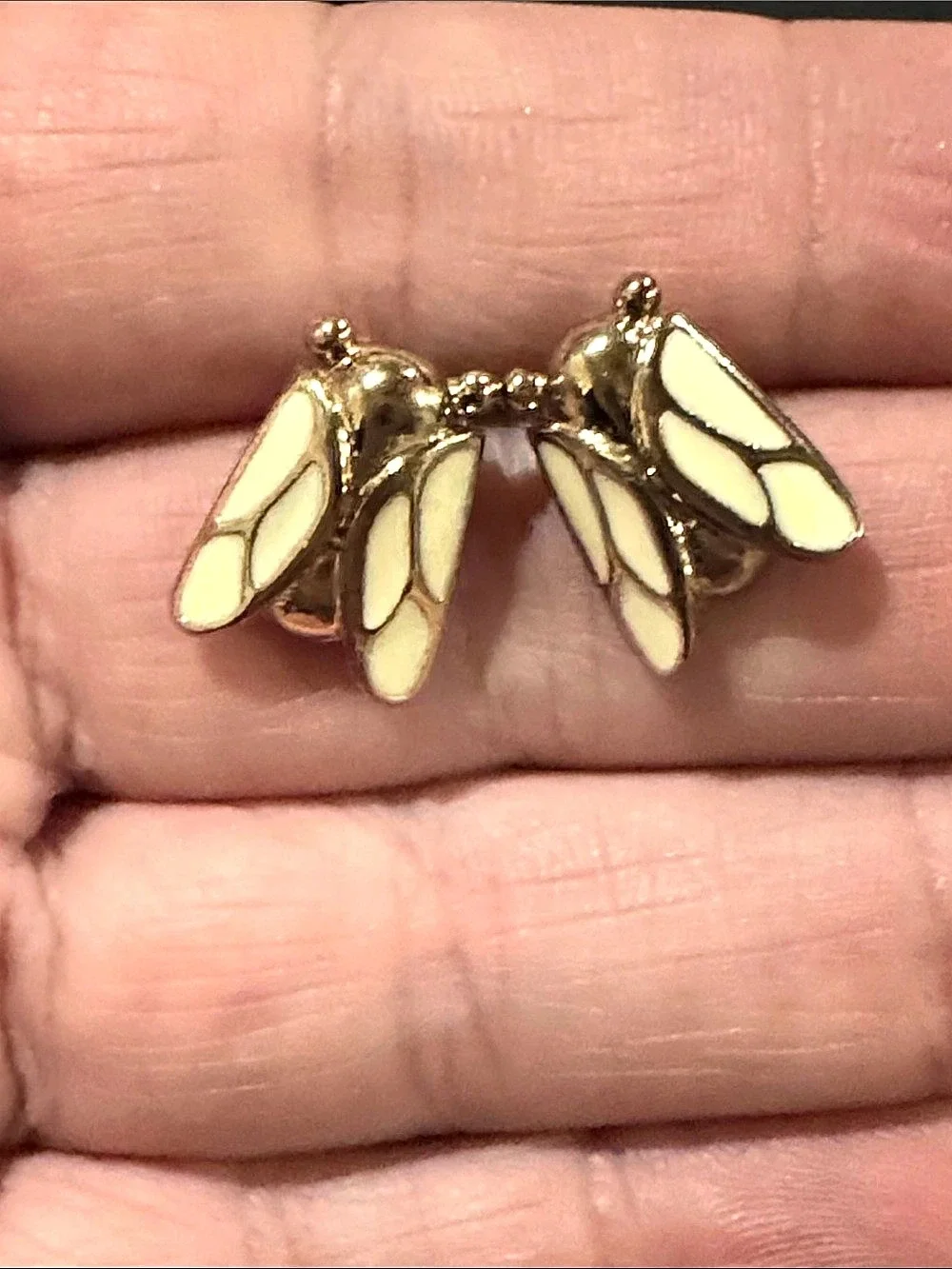 Tory Burch Gold-Tone Bee Stud Earrings with White Enamel Like New